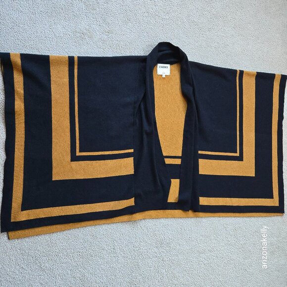 L'Agence Jake Bordered Stripe Cape Merino Wool Cotton Wrap - Picture 8 of 15